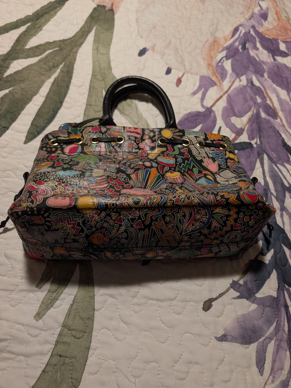 Dooney & Bourke Black Multicolor Doodle-Print Satchel